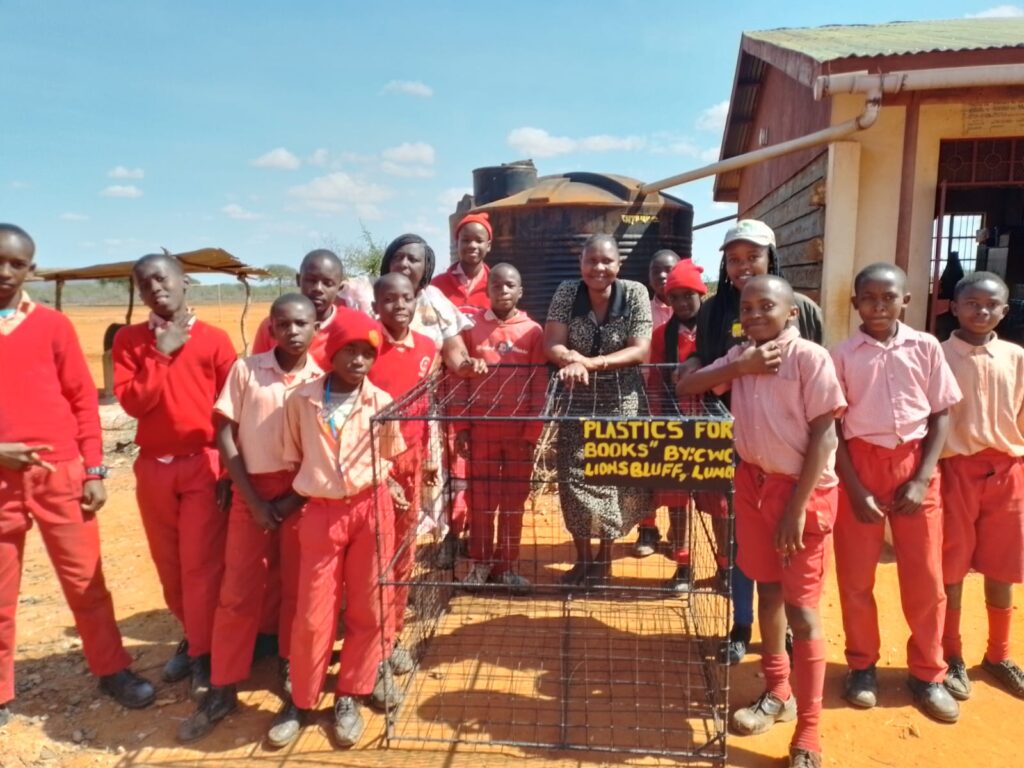 Plastics cage delivery to one of the participating schools